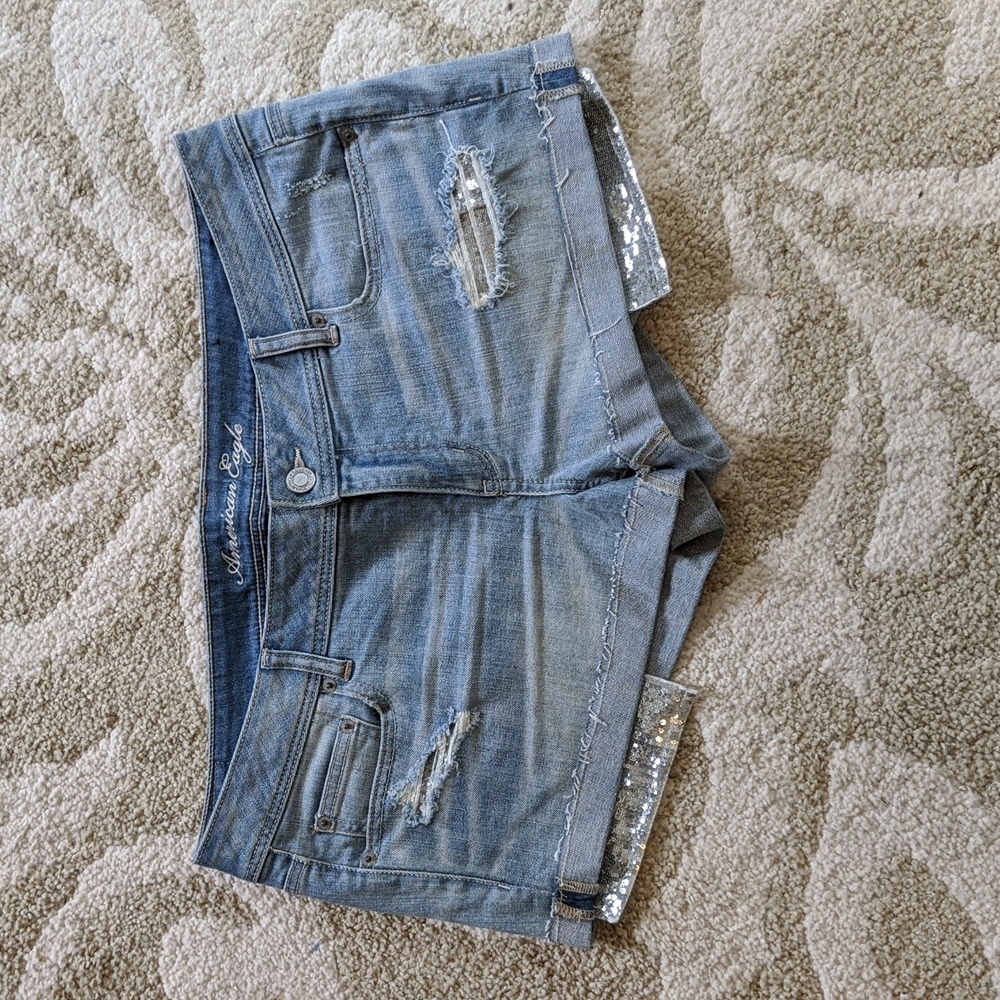American eagle distressed sequin jean shorts